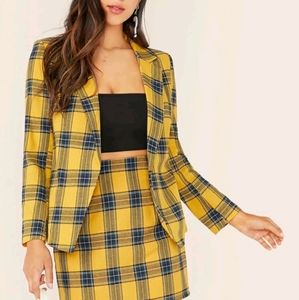 Notched Collar Plaid Blazer and Skirt Set